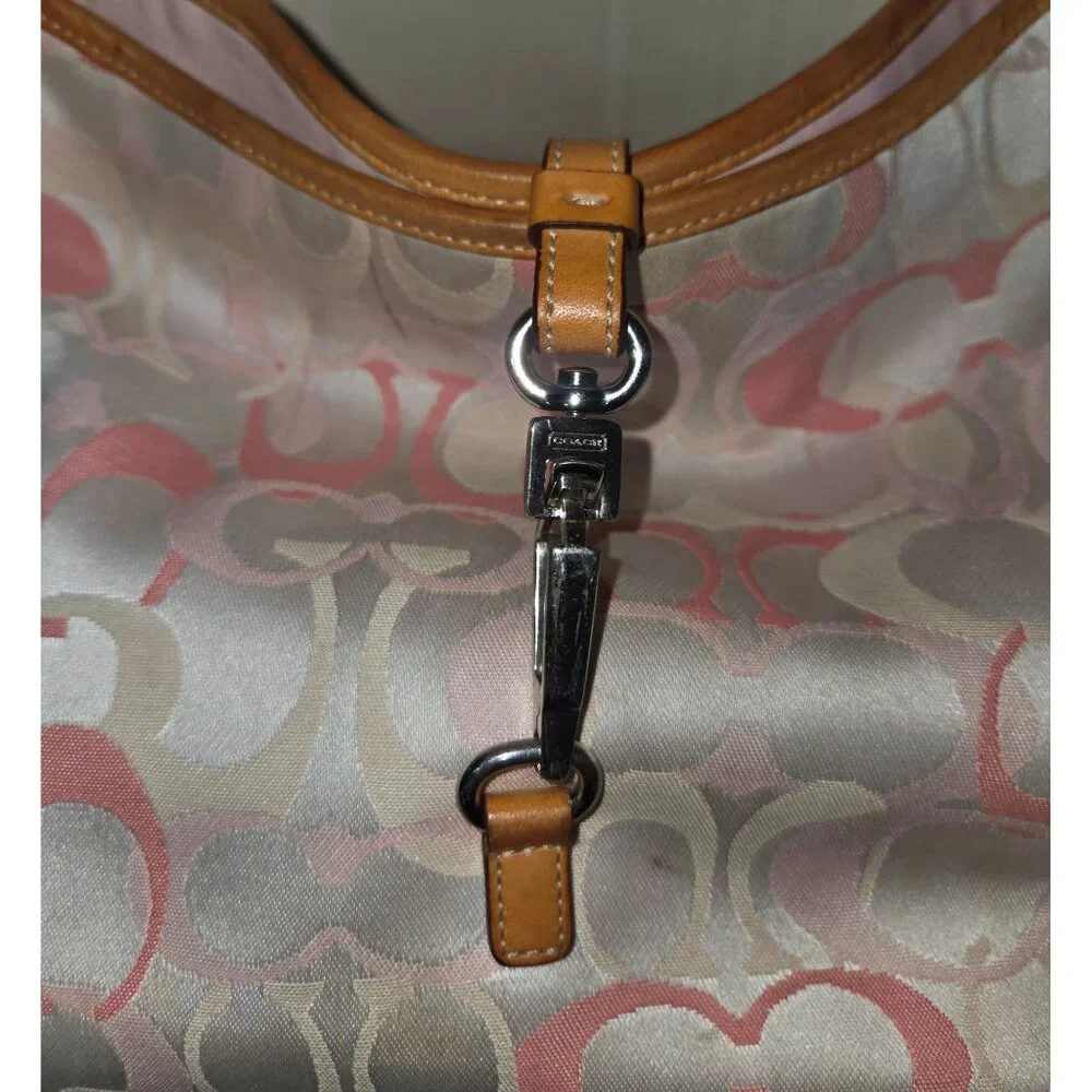 COACH Signature Canvas Shoulder Hand Bag purse with Leather Trim One Strap 7028 - Picture 2 of 12